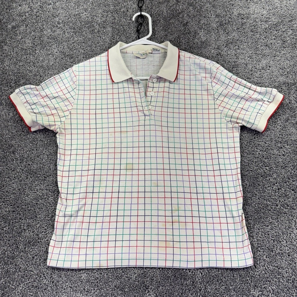 Vtg Boundary Waters Polo Shirt Womens Medium Multicolor Check Short Sleeve